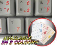 CZECH KEYBOARD STICKERS WITH RED LETTERING TRANSPARENT BACKGROUND FOR DESKTOP, LAPTOP AND NOTEBOOK
