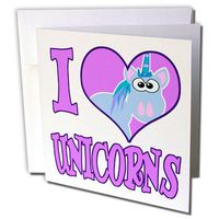 3dRose Greeting Cards, I Heart Love Unicorns Cartoon, Set of 6 (gc_102157_1)