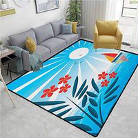 YucouHome Nautical Nautical Area Rug Bedroom, Oleanders and Sailing Boat in The Sea Sunny Day Gulls Positive Life Theme, Fashionable High Class Living Bedroom Rugs(6'x 9') Blue Orange White