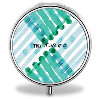 Painting Pill Case, Round Stainless Drug Organizer Container Medicine Cover for Pocket Daily&Weekly