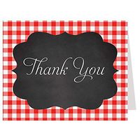 Thank You Cards Gingham Plaid Bridal Shower Baby Wedding Party Barbeque Chalkboard Red White Black Checkered Thanks Folding Notes I Do BBQ (50 count)