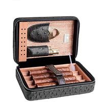 Smoking Set/Cigar Box Can Accommodate 4 Cigars with Hygrometer and Humidifier Cigar Cut Cedar Wood Lining Quality Leather Cigarette Case Men's Gift Box Multi-Color Optional Mute