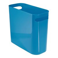 mDesign Slim Plastic Rectangular Small Trash Can Wastebasket, Garbage Container Bin with Handles for Bathroom, Kitchen, Home Office, Dorm, Kids Room - 10" High, Shatter-Resistant - Blue