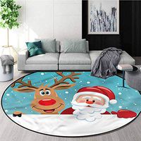 RUGSMAT Santa Round Area Rug,Rudolph Deer Greeting Carpet Door Pad for Bedroom/Living Room/Balcony/Kitchen Mat Diameter-51