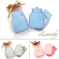 Environmental Silicone Transparent Hot Water Bag with Knit Cover, Microwave Safe & Freeze Safe, Pain Relief - Gift for Birthday, Christmas, Valentine's Day (Pink Blue, 340 ML)