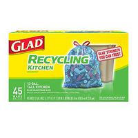 Glad Tall Kitchen Drawstring Recycling Bags - 13 Gallon Blue Trash Bag - 45 Count Each (Pack of 4) .2 BUNDLES =360 COUNT