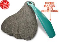 Natural Felt Boot Insoles, Unisex Size 6M and 8W, Man, Woman, Soft Insoles, Warm Inserts, Wool Insoles, Winter Shoes Insoles, 6 mm Thick Footwear Support, Two Pairs, Free Green Shoe Horn Gift, 803260
