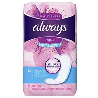 Always Thin Dailies Liners, Unscented, Wrapped, 60 Count