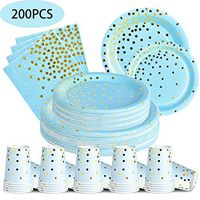 200PCS Disposable Blue and Gold Paper Plates and Napkins Cups Sets Blue and Gold Party Supplies for Baby Shower Birthday Party Graduation(50 Dinner Plates 50 Dessert Plates 50 9oz Cups 50 Napkins)