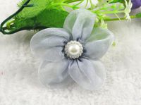 24 Pcs Organza Ribbon Flowers W/Beads Sewing Wedding Appliques Hot (Gray)