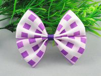 24pcs Grosgrain Ribbon Plaid Bow Flowers Wedding Decoration Appliques U Pick (Purple)