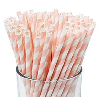 Just Artifacts 100pcs Premium Biodegradable Striped Paper Straws (Striped, Light Pink)
