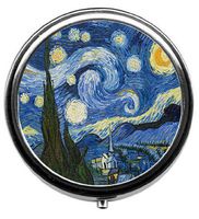 Hand Painted Van Gogh Style Oil Painting Custom Fashion Style Round Pill case/Pill Box - 3 Compartments Pill Box/Pill case