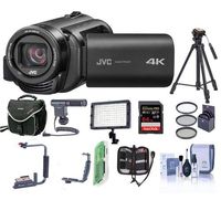 JVC EverioR GZ-RY980HUS Quad-Proof 4K Camcorder with 10x Optical Zoom, Black - Bundle with 64GB SDHC U3 Card, 46mm Filter Kit, Video Bag, Tripod, Video Light, Shotgun Mic, Cleaning Kit, and More