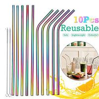 Multicolor Stainless Steel Straws, KeepTpeeK 10 Pcs Drinking Reusable Environment Friendly Straws with Ultra Long Cleaning Brush for Tumblers Cold Beverage(5 Straight,5 Bent,2 Brushes)