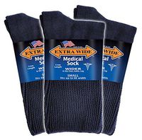 Extra Wide Women's Navy Medical (Diabetic) Mid Calf Crew Sock, Shoe Size 6.5-9.5 Up to 6E Wide 3PK, Antimicrobial, Made in USA!