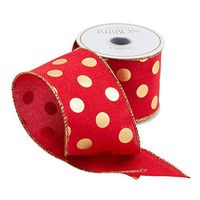 Caspari Wide Red Ribbon with Gold Dots - Three 18 Ft. Spools