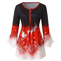 Veodhekai Women Sweatshirt O Neck Tops Christmas Plus Size Printed Tops Blouses Keyhole T-Shirts Long Blouse High Waist Red