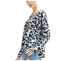 HNTDG Leopard Print Tops for Women V Neck Long Sleeve Side Split Casual Pullover Tunic Blouse Gray