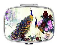Newing Peony Peacock Rectangular pill box/pill case- 2 Compartments for Keeping Pills Separate pill box/pill case