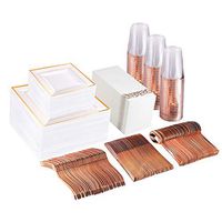 DaPanda 350 pcs Premium Disposable Tableware Set, (50 Guest Pack, Rose Gold, Square), Extra Heavyweight | Wedding | Party | Special Occasions