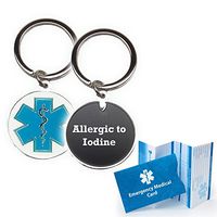 Pre-Engraved"Allergic to Iodine" Medical Alert Identification Star of Life Cloisonné' Keychain