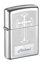 Personalized Zippo Cross Design High Polish Chrome Lighter with Free Engraving
