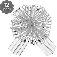 Pull Bow Large Organza Pull Bow Gift Wrapping Pull Bow with Ribbon for Wedding Gift Baskets, 6 Inches Diameter (Silver, 12 Pieces)