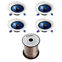 Yamaha NSIC800WH 140-Watts 2-Way RMS Speaker - White (Bundle of 4 + AmazonBasics Speaker Wire)