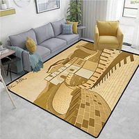 Animals Girls Rooms Nursery Decor Mats, Great Wall of China Ancient Castle at Sunset Silk Road Barrier Old Cultural Heritage Print, Easy Maintenance Area Rug Living Room Bedroom Carpet(3'x 8') Cream