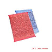 nobrand 3 Pcs Stainless Steel Sponge Rectangle Cleaner Scrubber Pads Pot Bowl Dish Cloth Cleaning Tool Color Random
