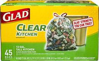 Glad Recycling Tall Kitchen Drawstring Trash Bags, Clear, 13 Gallon, 45 Count