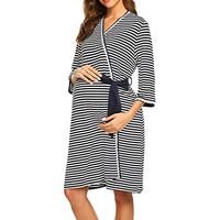 Haxikocty Women Pregnant Nusring Maternity 3/4 Sleeve Breastfeeding Stripe Nightwear Dress Black