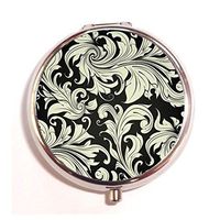 Vintage Damask Fashion Custom Round Silver Pill Box Pocket 2.1 inches Medicine Tablet Holder Organizer Case for Purse