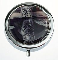MaXing Kitten & Tiger Custom Personalized Silver Round Pill Case Box Decorative Metal Medicine Container Case