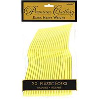 Premium Heavy Weight Plastic Forks | Light Yellow | Pack of 20 | Party Supply