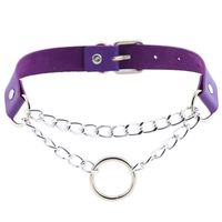 Aysekone Fashion O-Shaped Round Leather Collar Necklace Adjustable Punk Goth Emo Style Circle Padlock Pendant PU Leather Chokers Chain Necklace (Purple)