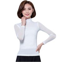 Sunhusing Women's Casual Long Sleeve Turtleneck Pure Color Tulle Stitching Bottoming Shirt Slim T-Shirt Top(White,2XL)