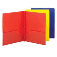 Smead Poly Two-Pocket Folder, Three-Hole Punch Prong Fasteners, Letter Size, Assorted Colors, 3 per Pack (87738)