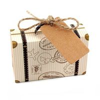 Yalulu 50pcs Mini Suitcase Kraft Paper Candy Box Rustic Wedding Favors Candy Holder Bags Wedding Party Gift Boxes with Blank Tags Burlap Twine