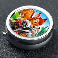 DISNEY COLLECTION Pill Box 3 Compartment Animals Bambi Colorful Disney Forest Friends Happy Round Metal Silver Button Medicine Organizer Box Convenient Jewelry Box Vitamin Fish Oil Supplement Gift