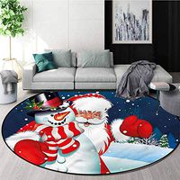 Christmas Round Area Rug,Santa Snowman Hug Non-Slip Bathroom Soft Floor Mat Home Decor Round-59