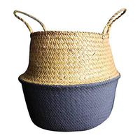 Miklan Woven Seagrass Belly Basket for Storage Plant Pot Basket and Laundry, Picnic and Grocery Basket,Seagrass Wicker Basket Wicker Basket Flower Pot Folding Basket Dirty Basket Storage (Gray)