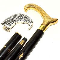 Nautical Gift Decor Collectible Vintage Carved Wood Walking Stick Cane Brass 2 Knob