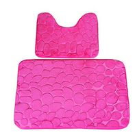 TbpersicwT Home bedroom carpet door mat, 2Pcs Cobblestone Washable Anti-slip Carpet Bathroom Toilet Floor Mat Rug Pad - Rose Red