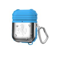 ICI-Rencontrer 3D Vivid Galloping Horse Airpods Case Creative Cool AirPods Accessories Metal Plating Soft Silicone Dual Layer Dual Protection Shock-Resistant Chargeable Headphone Case Keychain Blue
