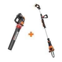 WORX WG584 40V Power Share Turbine Cordless Leaf Blower with Brushless Motor (2x20V Batteries) with Pole Saw, Bare Tool Only, Black and Orange