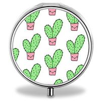 Cactus Pill Case, Round Stainless Drug Organizer Container Medicine Cover for Pocket Daily&Weekly