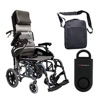 Karman VIP-515 Aluminum Lightweight Transport Wheelchair VIP515TP-16, 16"W X 16"D Seat, Flip Back Adjustable Armrests & Free 130 dB Black Personal Safety Alarm/Siren! + Front Zip Pocket Bag Black!