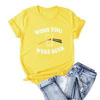 Womens Casual Print Letter Short Sleeve Tunic Tees Turn Over Collar Blouses T-Shirt Tops Xia&Han Yellow